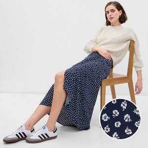 ISO - Gap Lenzing Ecovero wrap midi skirt in navy blue ditzy floral